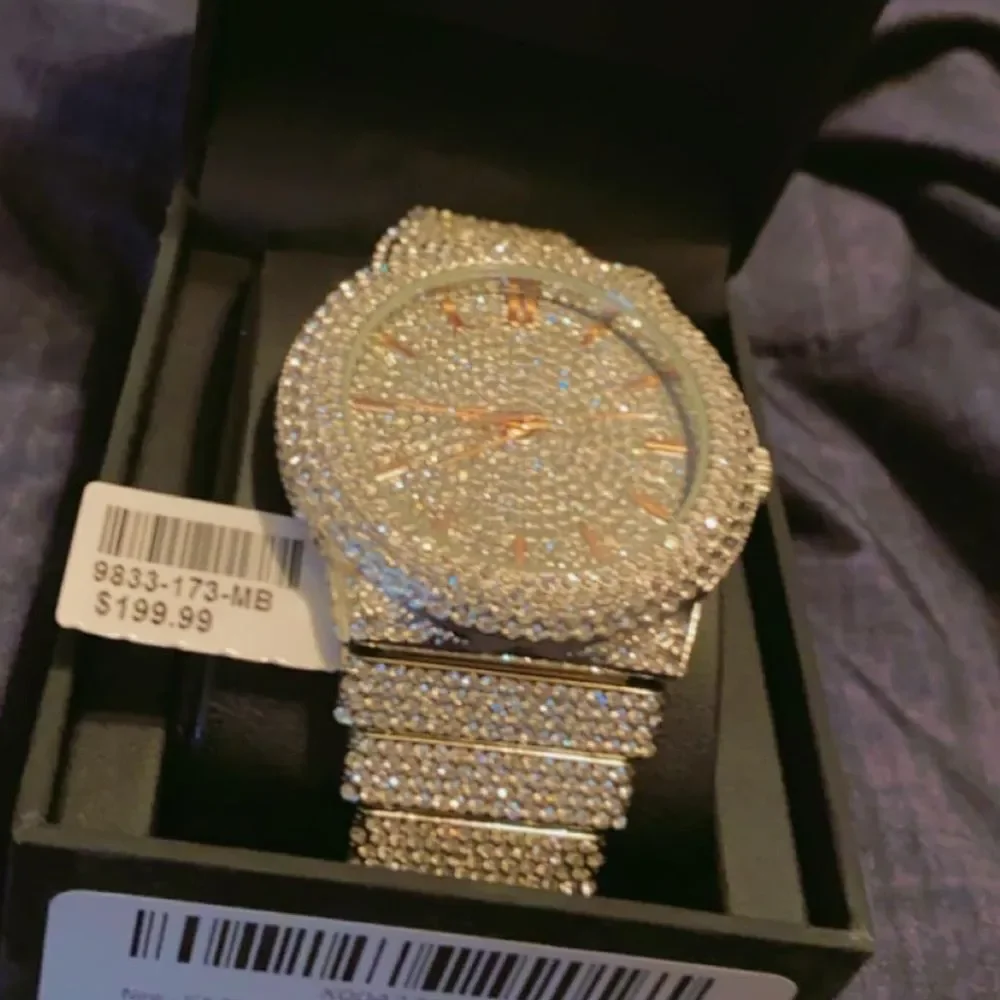 Iced Out Bust Down Watch Simulated Diamond Hip Hop Bling Rose Silver Wristwatch